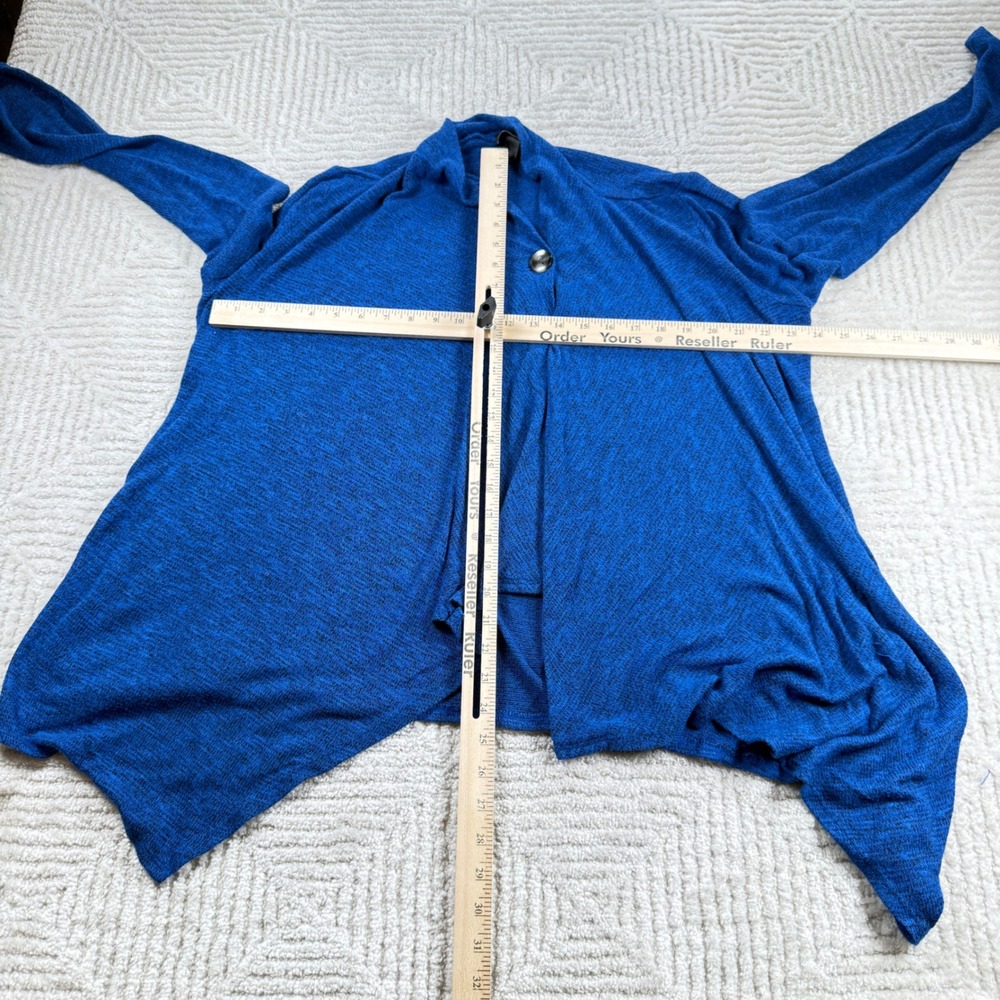 AB Studio Cardigan Women XL Blue Marl Draped Sharkbite Hem Knit Work Minimalist - Picture 2 of 10